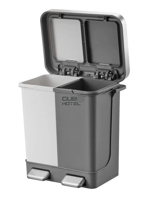 Papelera Doble Pedal 10+10L Blanco y Gris EKO Hana Recycle
